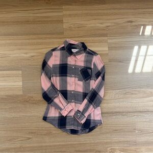 Pink and Navy Plaid Girls Shirt